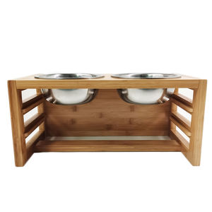 Mangeoire en bambou à hauteur réglable OEM avec bol surélevé rectangulaire en céramique pour chat Gamelle écologique pour chien et chat - Product Image 5