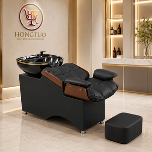 Fauteuil de lavage avec bac en céramique et revêtement en cuir PU – Mobilier de salon contemporain pour soins capillaires et spa - Product Image 1