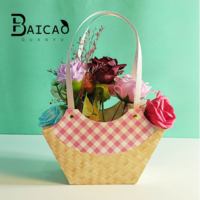 Sacs fourre-tout en bambou tressé à motif floral, sacs cadeaux style boîte à fleurs pour la Saint-Valentin, la fête des mères et les fêtes, emballage pour fleuristes