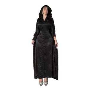 Vestido Elegante, Sencillo y Hermoso con Estrellas Brillantes, Cuello en V, Manga Larga, Falda Larga Suave - Product Image 3