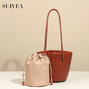 Nouveau sac à main pour femmes tendance, vente en gros, rétro, en cuir de vachette de première qualité, sac à bandoulière, sac seau, sac tricoté à la main - Product Image 5