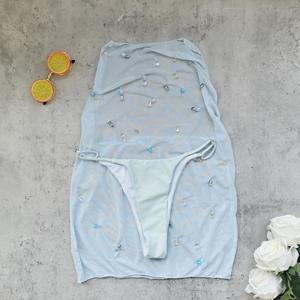 طقم بيكينيز مخصص للنساء من قطعتين بذلة قفز صلبة مع سراويل داخلية مثيرة عارية الذهن على شاطئ البحر بيكيني - Product Image 4