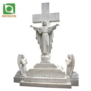 На заказ ручная резка кладбище белый мрамор Иисус и колени ангел статуя надгробная плита