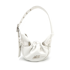Cloud White Faux Leather Causal Storage <b>Bag</b> For Daily Use Featuring A Wrinkle <b>String</b> Closure And Inner Pocket - Product Image 1