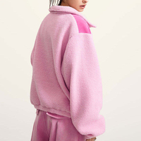 Veste d'extérieur coupe ample en polaire color-block pour femme, col montant, coupe-vent, chaude, doublure satinée, style urbain, vente en gros sur mesure