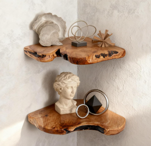 Ensemble de 2 <span class=keywords><strong>étagère</strong></span>s murales flottantes en <span class=keywords><strong>bois</strong></span> d'angle modernes pour chambre à coucher, salon, salle de bain, <span class=keywords><strong>cuisine</strong></span> - Product Image 3