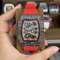 Montre Quartz Homme RM 67-02 Inspired Tonneau, Grand Cadran 46mm, Aiguilles Lumineuses, Bracelet Silicone, Montre Décontractée pour Étudiant