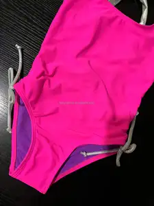 사용자 정의 로고 소녀 핑크 솔리드 원피스 수영복 세트 넓은 조절 스트랩 UPF 50 + 태양 보호 비치웨어 호주
