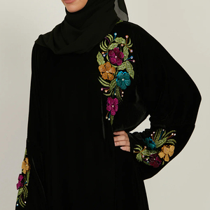 Dubai Winter <strong>Black</strong> 3D Embroidered Abaya Clothing Islamic Clothing Luxury Flower Embroidered and Adorned <strong>Velvet</strong> Enclosed Abaya - Product Image 3