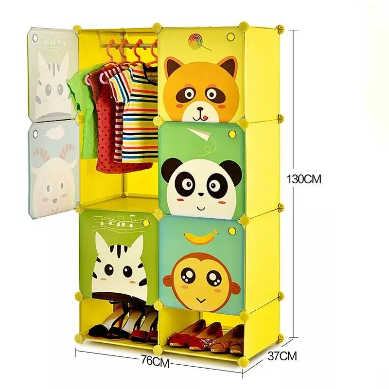 Cute Portable Clothes Hanging Children Wardrobe Kid Baby Rack Closet Bedroom Armoire Storage Organizer