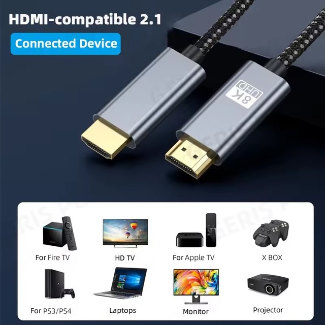 8K HDMI-compatible 2.1 Cable for TV Box/Fire stick PS4 PS5 Laptop Video Cord HDMI-compatible Adapter Cable for Thunderbolt 3