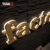 Enseigne murale extérieure en acier inoxydable avec lettres en or 3D rétroéclairées par LED, logo personnalisé, étanche IP65, publicité