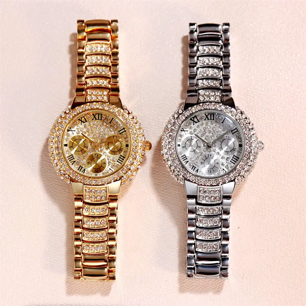BW 8093 grosir Iced Out jam tangan wanita emas perhiasan mode mewah jam tangan tahan air