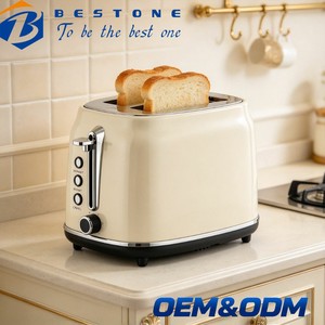 Grille-pain électrique BESTONE 2 fentes en métal 850W avec minuterie mécanique, 6 niveaux de dorure, fonction pop-up automatique, décongélation, réchauffage et annulation - Product Image 1