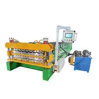 Machine de formage à froid de panneaux de toiture à double couche, équipement de production de tuiles en acier contrôlé par PLC pour la construction