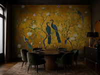 Papier peint vintage doré, papier peint à motif de paon, de pivoine et de fleurs, papier peint chinoiserie pour chambre à coucher, entrée, décoration murale