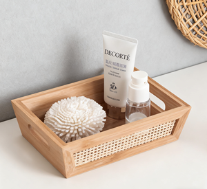 Scatola portaoggetti rettangolare in bambù con intreccio in rattan, ecologica, multifunzione, organizer per vestiti, capacità 6-10L, portata 5kg - Product Image 3