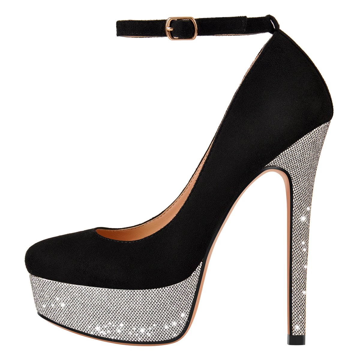 Sandalia plateada brillante con tacones altos