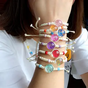 New Hot Sale Vintage Plant Dried Flower Glass Bottle Rope Stretch Braid Bracelet For Women