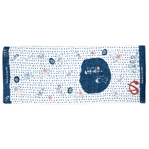 Usine de caractères bleus Serviette de toilette traditionnelle japonaise en coton Tenugui avec logo personnalisé - Product Image 1
