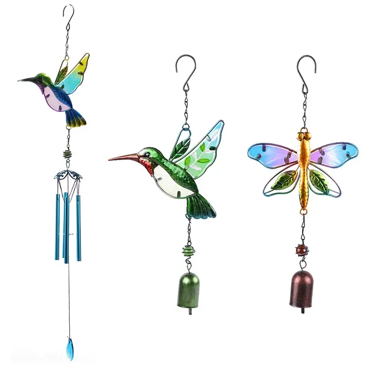 Renk boyama demir bahçe el sanatları yusufçuk Hummingbird Metal rüzgar zil ev dekorları bahçe kolye alüminyum tüp Xmas hediye