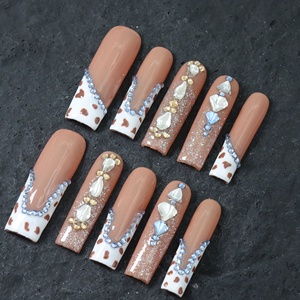 Uñas Acrílicas de Lujo al por Mayor, Uñas Postizas 3D de Cobertura Completa, Uñas Largas con Punta Francesa Cuadrada, Uñas Postizas Hechas a Mano de Alta Calidad - Product Image 1