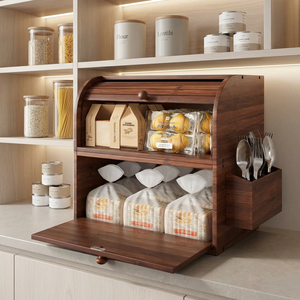 Récipient à pain double couche Boîte à pain <span class=keywords><strong>en</strong></span> <span class=keywords><strong>bambou</strong></span> avec panier pour comptoir de cuisine Récipient <span class=keywords><strong>alimentaire</strong></span> - Product Image 3