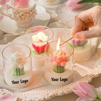 Bougie personnalisée, bougies parfumées de qualité supérieure avec un adorable design de bouquet de tulipes, bougies à paillettes scintillantes pour boutique de cadeaux