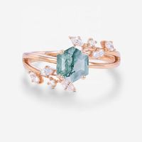 Bagues de mariage de luxe en argent sterling 925 avec agate mousse, plaquées rhodium, certifiées NGGC, unisexe, vente en gros directe d'usine OEM/ODM