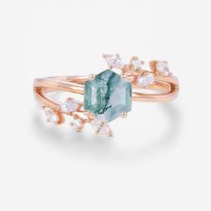 Anillos de Boda de Plata de Ley 925 con Ágata Musgosa de Lujo, Chapados en Rodio, Venta al por Mayor Directa de Fábrica, FBA, OEM/ODM - Product Image 3