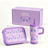 Ensemble de boîte à lunch pour enfants avec gobelet isotherme de 12 oz, boîte à bento en acier inoxydable de 1050 ml à 3 compartiments, ensemble cadeau scolaire pour enfants