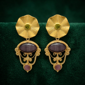 Pendientes Colgantes de Latón Hechos a Mano con Piedras Preciosas, Chapados en Oro, Estilo Bohemio, Étnico, para Compromiso - Product Image 3