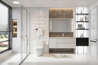 Kabinet Vanity Kamar Mandi Gantung Dinding Kayu Kontemporer dengan Pintu Kaca Lengkung Asal Henan