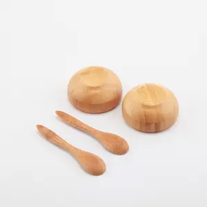 Small Bamboo Skin Care Mixing Bowl Set Eco Bamboo Face Mixing Bowl & Spatula For Ladies Women Cosmetic Tool Kit