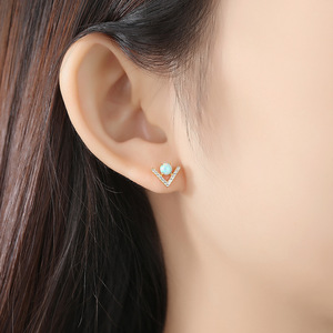 Exquisite S925 Sterling Silver Cubic Zircon Triangle V <b>Opal</b> Stud <b>Earrings</b> For Women Fashion Jewelry Gift - Product Image 2