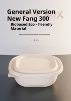 Contenant alimentaire robuste de 300 ml, 128x128x46mm, finition premium, moderne, résistant à la chaleur, de taille moyenne, avec couvercle, biodégradable, jetable, en maïs