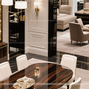 <span class=keywords><strong>Table</strong></span> à manger de luxe en bois massif ébène peint brillant pour <span class=keywords><strong>8</strong></span> <span class=keywords><strong>personnes</strong></span> étendue 3m grand <span class=keywords><strong>ovale</strong></span> spécialement conçu Doré - Product Image 6