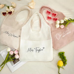 Borse Tote da Spiaggia in Rete di Poliestere Ricamate Personalizzabili per Regali di <span class=keywords><strong>Viaggio</strong></span>, da Donna, per Weekend Estivi, Stile Fresco e Dolce con Lettere - Product Image 1
