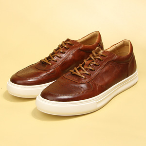 Horsehide Washed Retro Casual <b>Sneakers</b> Men's Shoes Genuine <b>Leather</b> Breathable Solid Color Lace Up Youth Walking Style Shoes - Product Image 3