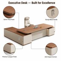 Escritorio de Oficina de Lujo con Acabado Brillante, Escritorio Ejecutivo, Escritorio para CEO, Mesa para Jefe, Escritorio Ejecutivo de Madera, Escritorio Ejecutivo en Forma de L