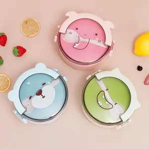 Plastic Round Cartoon Portable 0.8L 1.6L 2.4 PP+PS Material Food Storage Container Kids Leakproof Bento Lunch Box With Spoon