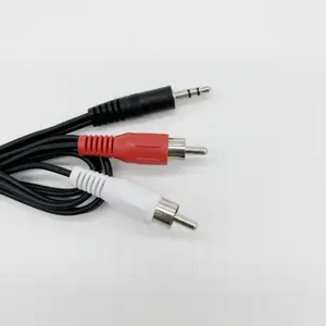Pabrik 1m 3.5mm AUX Plug ke 2 RCA Male Plug Y kabel Stereo Audio mendukung pesanan khusus