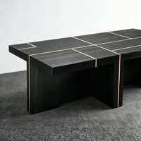 Table basse moderne en bois massif noir, personnalisable avec incrustation métallique, vente en gros directe d'usine pour hôtels