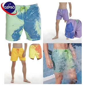 Shorts de bain thermochromiques QZFSO personnalisés avec logo, tissu sensible à la température, changement de couleur, pour la plage - Product Image 1