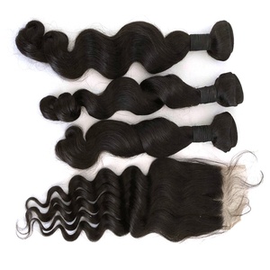 Stock disponible : Lots de mèches brésiliennes 10A vierges à ondulations lâches, couleur naturelle, cheveux humains, 10-30 pouces, avec closure, livraison express. - Product Image 2