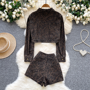 Y2K 2 pezzi Set da <span class=keywords><strong>donna</strong></span> Top corto e vita alta Denim leopardo Shorts <span class=keywords><strong>tuta</strong></span> da Jogging all'ingrosso - Product Image 4