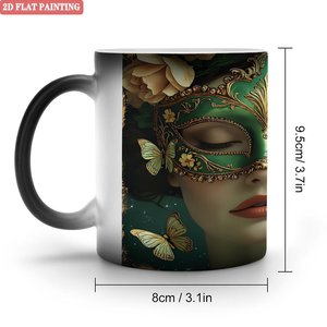 Tasse magique sensible à la chaleur en céramique noire givrée 11oz, design moderne et épuré, pour bureau ou chambre - Product Image 1