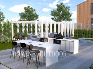 Cuisine extérieure intégrée moderne Dorene avec barbecue, four à pizza, évier et comptoir pour villa de <span class=keywords><strong>luxe</strong></span> avec terrasse arrière - Product Image 4