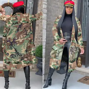 En gros automne manteau femmes manches longues camouflage veste grande taille long manteau hiver femmes vêtements