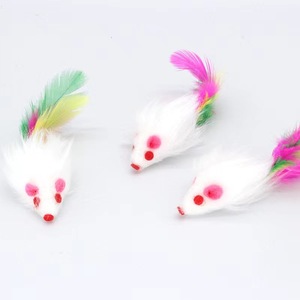 <b>Plush</b> <b>Cat</b> Toy Rainbow Mouse With Feather Tail Boredom Buster For <b>Cats</b> - Product Image 2
